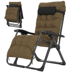 Outsunny Folding Garden Chair, Reclining Zero Gravity Chair, Sun Lounger with Cushion and Headrest, Khaki