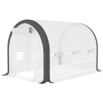 Outsunny 10'x6.6'x6.6' Upgraded Tunnel Greenhouse Green House with Mesh Door and Windows, 6 Plant Labels and Gloves, White