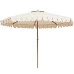 Outsunny 9 ft Patio Umbrella with Push Button Tilt and Crank, Double-ruffled Outdoor Market Table Umbrella Parasoll, Cream White