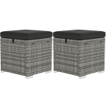 Outsunny 2 Pieces Wicker Outdoor Ottoman with Storage, Cushion, Square Outdoor Footstool, Seating, Side Table, Dark Grey