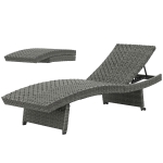 Outsunny Patio Lounger, Folding Wicker Outdoor Chaise Lounge with 4-Level Adjustable Backrest, Grey