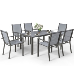 Outsunny 7 Piece Outdoor Dining Set with Rectangular Table and 6 Stackable Chairs, for Backyard, Lawn, Deck, Balcony, Pool Side