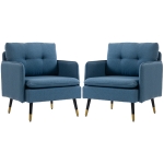 HOMCOM Accent Chairs Set of 2, Upholstered Armchairs with Tufted Back Cushion and Steel Legs for Living Room, Bedroom