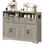HOMCOM Sideboard, Buffet Cabinet with 4 Barn Doors and 3 Drawers, Coffee Bar Cabinet with Adjustable Shelves, Grey