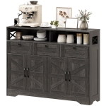 HOMCOM Sideboard, Buffet Cabinet with 4 Barn Doors and 3 Drawers, Coffee Bar Cabinet with Adjustable Shelves, Dark Brown