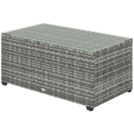 Outsunny Wicker Outdoor Coffee Table, PE Wicker Rectangular Patio Table with Tempered Glass Top for Garden, Balcony, Light Grey
