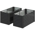 Outsunny Set of 2 Galvanized Metal Planters for Outdoor Plants, 4' x 2' x 2' Raised Garden Bed, Dark Grey