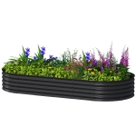 Outsunny 7' x 3' x 1' Large Outdoor Planter Box, Galvanized Raised Garden Bed with Metal Plant Stake, Black