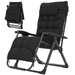 Outsunny Folding Garden Chair, Reclining Zero Gravity Chair, Sun Lounger with Cushion and Headrest, Black
