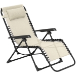 Outsunny Folding Zero Gravity Chair, 5-Position Adjustable Outdoor Lounge Chair Recliner with Headrest, Beige