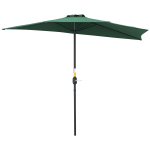 Outsunny 9ft Half Round Patio Umbrella, Outdoor Market Patio Table Umbrella Parasol with Crank Mechanism, 5 Ribs, Dark Green
