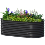 Outsunny 5 x 2.5 x 2 ft Galvanized Raised Garden Bed, Easy DIY Oval Planter Box with Safety Edging and Gloves, Black