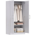 HOMCOM Wardrobe Cabinet with 2 Barn Doors and Hanging Rod, Farmhouse Armoire Wardrobe Closet for Bedroom, White Wood Effect