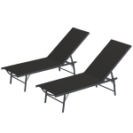 Outsunny 2 Pieces Folding Outdoor Lounge Chairs, Reclining Chaise Lounge Tanning Chair w/ Adjustable Back, Mesh Seat, Black