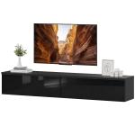 HOMCOM Wall Mounted TV Stand, Floating TV Cabinet with Storage, for TVs up to 70", High Gloss Effect, Black