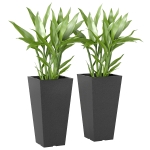 Outsunny 23 Inch Tall Planters for Outdoor Plants, Set of 2 Plastic Flower Pots, for Front Door Patio Garden Use, Black