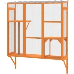 PawHut Wooden Catio Outdoor, Cat Window Box Enclosure for 2-3 Large Cats with 2 Jumping Platforms & Scratching Post, Orange