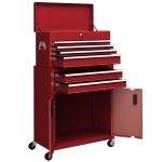 HOMCOM 6-Drawer Rolling Tool Chest, 2 in 1 Lockable Storage Cabinet with Hooks, Metal Tool Box for Garage, Workshop, Red