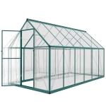 Outsunny Polycarbonate Greenhouse with Swing Door and Two Adjustable Roof Vents, Aluminum Walk-in Greenhouse, 11x6 ft, Dark Green