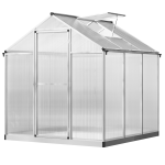 Outsunny 6' x 6' x 6.4' Walk-in Garden Greenhouse Polycarbonate Panels Plants Flower Growth Shed Cold Frame Outdoor Portable Warm House
