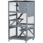 PawHut 66"H Catio Outdoor Cat Enclosure on Wheels with Hammock Multiple Platforms Resting Condo Ramps for 1-3 Cats, Grey