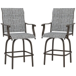 Outsunny Outdoor Bar Stools Set of 2, Swivel Bar Height Chairs with High Back, Curved Armrests and Steel Frame, Mixed Grey
