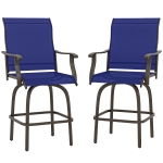 Outsunny Outdoor Bar Stools Set of 2, Swivel Bar Height Chairs with High Back, Curved Armrests and Steel Frame, Navy Blue