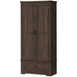 HOMCOM 69" Tall Farmhouse Kitchen Pantry Cabinet with 2 Doors, Drawer and Adjustable Shelves, Dark Brown