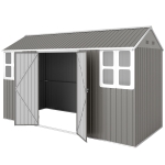 Outsunny 12' x 5.5' Metal Garden Storage Shed, Outdoor Tool Storage House with Lockable Door, Vents, Sloped Roof, Light Grey