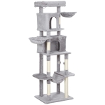 PawHut 69" Cat Tree, Multi-Level Cat Tower with 2 Condos, Plush Perch and Sisal Scratching Posts, Light Grey