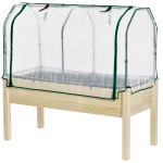 Outsunny Raised Garden Bed with PE Greenhouse Cover Outdoor Elevated Wood Planter Box for Herbs and Vegetables, Use for Patio, Backyard, Balcony, 48 x 22 x 46 inch, Natural