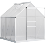 Outsunny 6' x 6' x 6.5' Polycarbonate Greenhouse, Walk-in Green House with Adjustable Roof Vent, Galvanized Base, Sliding Door and Rain Gutter for Outdoor, Garden, Backyard, Clear