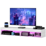 HOMCOM Modern Wall Mounted TV Stand with Storage and LED Lights for TVs up to 75", Floating TV Shelf for Living Room, White