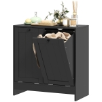 kleankin Tilt-Out Laundry Storage Cabinet, Modern Laundry Hamper with 2 Compartments for Bathroom Washroom, Black