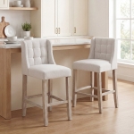 HOMCOM Modern Counter Bar Stools Tufted Upholstered Counter Chairs Set of 2 for Kitchen, Beige