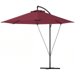 Outsunny 9.5' Cantilever Umbrella with Wind Protection Strap and Cover, Hanging Umbrella with Crank and Cross Base, UPF 50+, Red