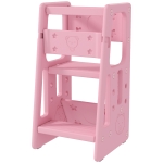 Qaba Toddler Tower with Adjustable Height, Anti-slip Mat, Toddler Step Stool, Pink
