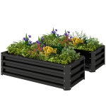 Outsunny Galvanized Raised Garden Beds, Outdoor Planter Box, Set of 2, for Flowers, Herbs and Vegetables, Black