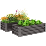 Outsunny Galvanized Raised Garden Beds, Outdoor Planter Box, Set of 2, for Flowers, Herbs and Vegetables, Dark Grey