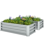 Outsunny Galvanized Raised Garden Beds, Outdoor Planter Box, Set of 2, for Flowers, Herbs and Vegetables, Silver