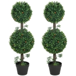 HOMCOM 3FT Artificial Boxwood Topiary Tree Set of 2, Faux Two Ball Topiary Tree in Pot for Indoor Outdoor Decor, Green