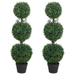 HOMCOM 3.3FT Artificial Boxwood Topiary Tree Set of 2, Faux Three Ball Topiary Tree in Pot for Indoor Outdoor Decor, Green
