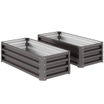 Outsunny Galvanized Raised Garden Beds, Outdoor Planter Box, Set of 2, for Flowers, Herbs and Vegetables, Dark Grey