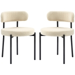HOMCOM 2 Pieces Kitchen Chairs, Modern Dining Chairs w/ Berber Fleece Upholstery and Steel Legs for Living Room, Beige