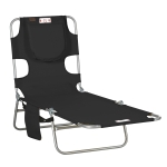 Outsunny Folding Outdoor Lounge Chair, 5-Level Tanning Chair with Face Hole, Side Pocket, Carry Strap for Beach Pool, Black