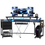 HOMCOM 79 inch Gaming Desk with RGB Lights, Computer Table with Power Outlets & USB Ports, Keyboard Tray and 2 Drawers, Black