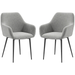 HOMCOM Dining Chairs Set of 2, Velvet-look Fabric Upholstered Kitchen Chairs with Backrest, Armrests and Steel Legs, Dark Grey