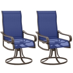 Outsunny Patio Dining Chairs Set of 2, 360° Swivel Rocking Outdoor Chairs with Armrests, Breathable Mesh, Navy Blue