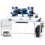 HOMCOM 79 inch Gaming Desk with RGB Lights, Computer Table with Power Outlets & USB Ports, Keyboard Tray and 2 Drawers, White