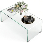 HOMCOM Glass Coffee Table, Clear Coffee Table for Living Room, Modern Rectangle Center Table with Safe Rounded Edges